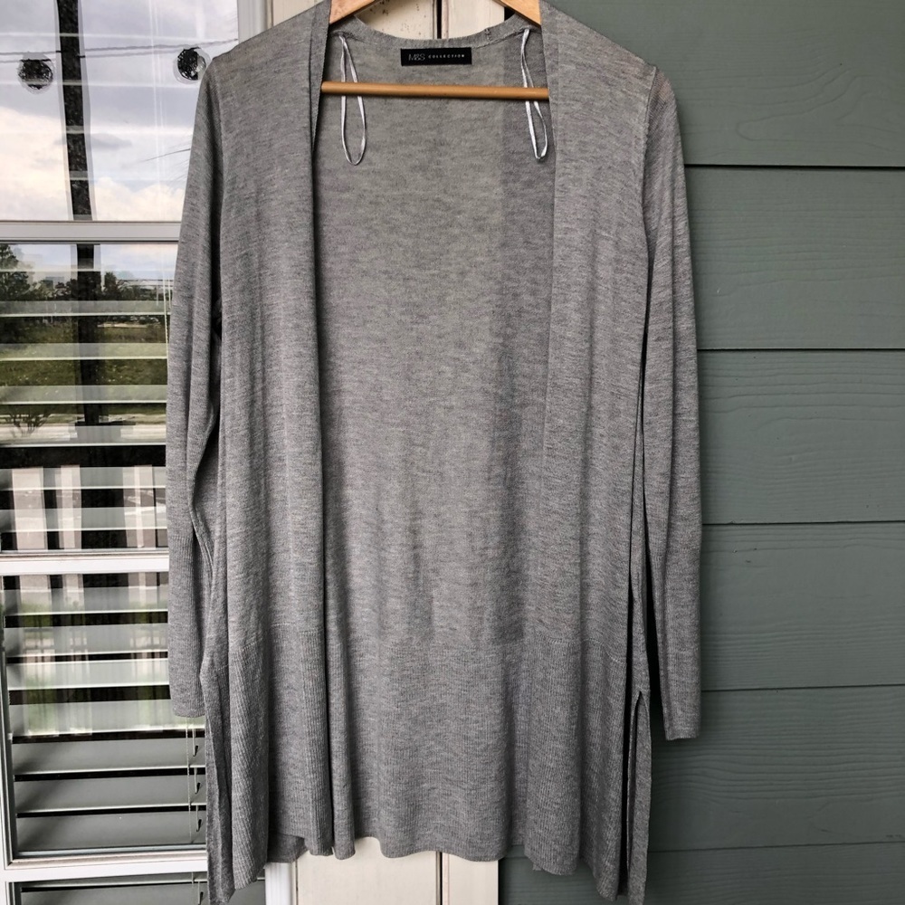 Marks & Spencer M&S Collection Cardigan Sweater Gray Side Slit Basic